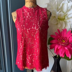 Rose & Olive Lace Sleeveless Top in Bold Red